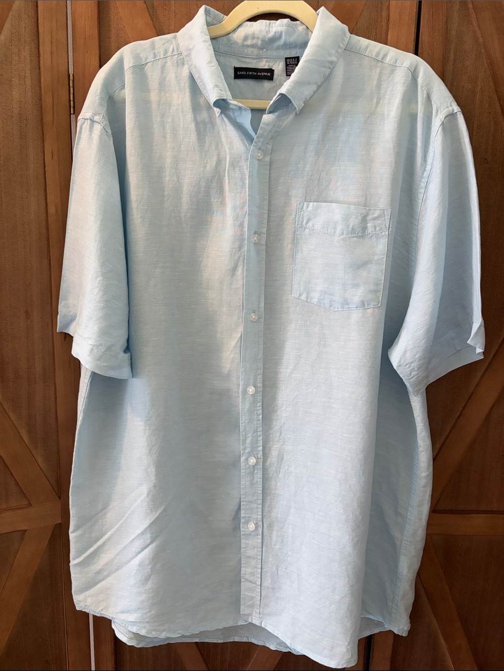 SAKS FIFTH AVENUE Pale Blue Short-Sleeve Button-Down Shirt SIZE XL